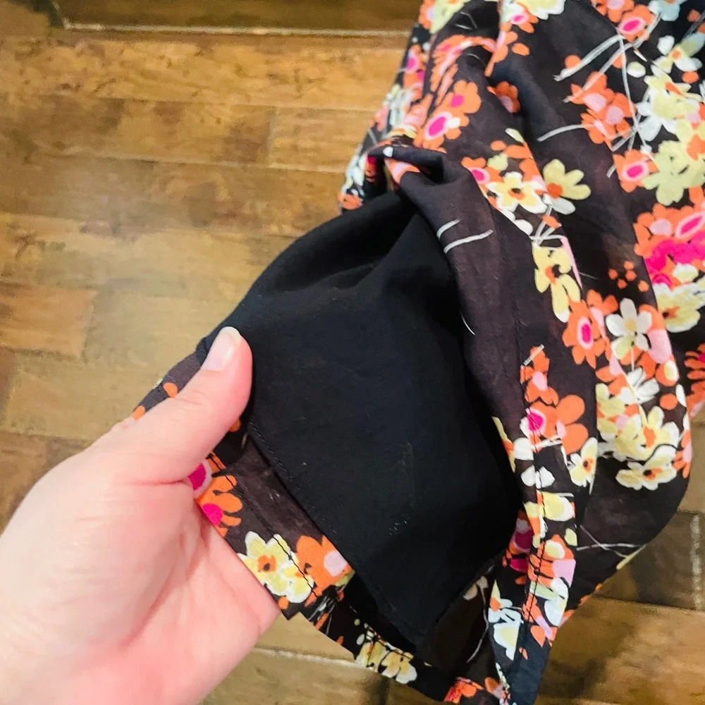 GAP strappy stretch floral midi cotton sun dress lined  SZ 8 black orange pink - Picture 8 of 10